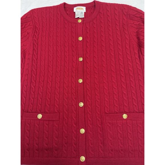 Talbots Cardigan Women’s Petites P Red Wool Cable Knit Gold Button Vintage - Picture 3 of 10